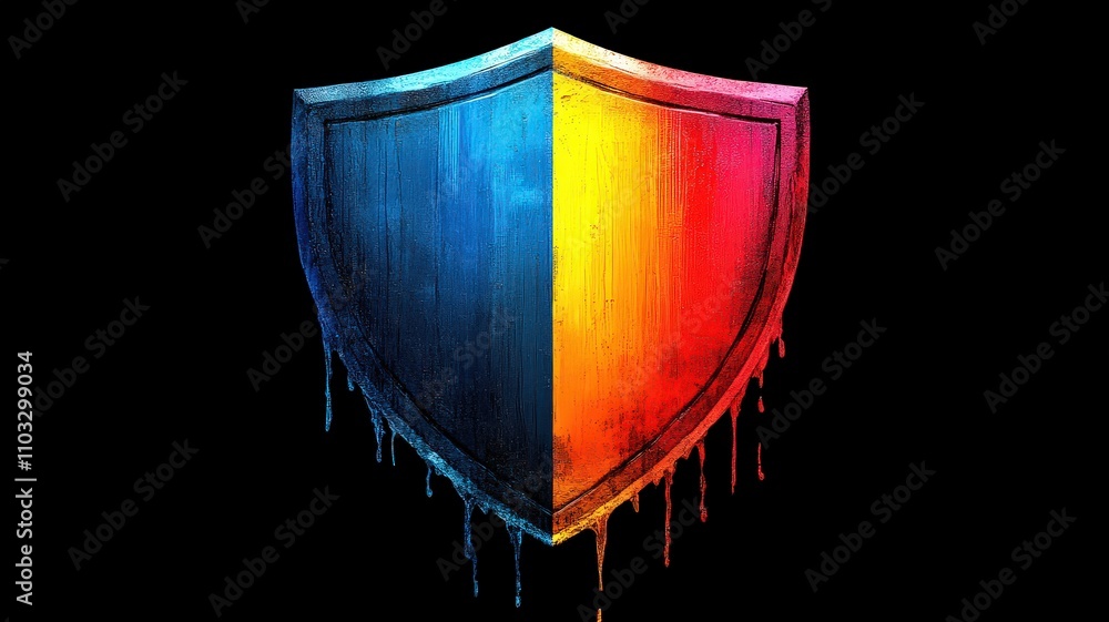 Wall mural digital shield with glitch effect representing cybersecurity threats abstract graphic dark backgroun