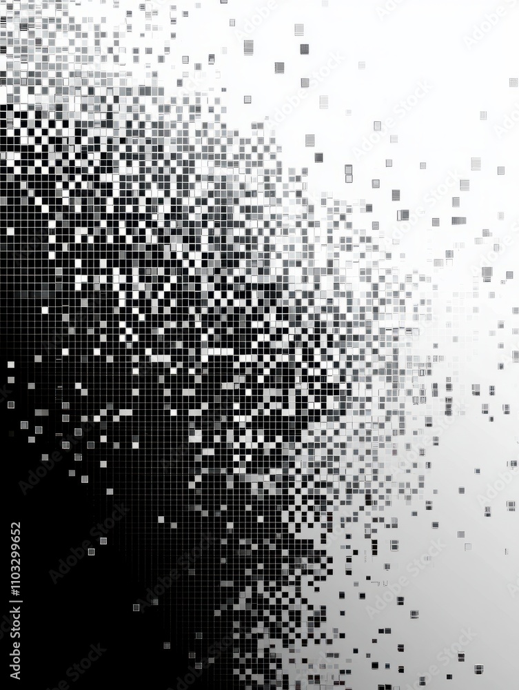 Poster pixel mosaic. pixelated pattern, dispersion grayscale background. business art gradient, square flyi