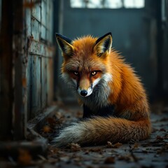 Naklejka premium Imprisoned fox, a poignant symbol of captivity's pain.