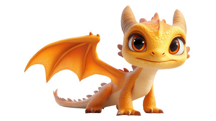 3d render of Dragon isolated on transparent background. png. clipart. Bright yellow dragon in a detailed 3D render with large blue eyes, textured scales, and a playful stance, perfect for fantasy