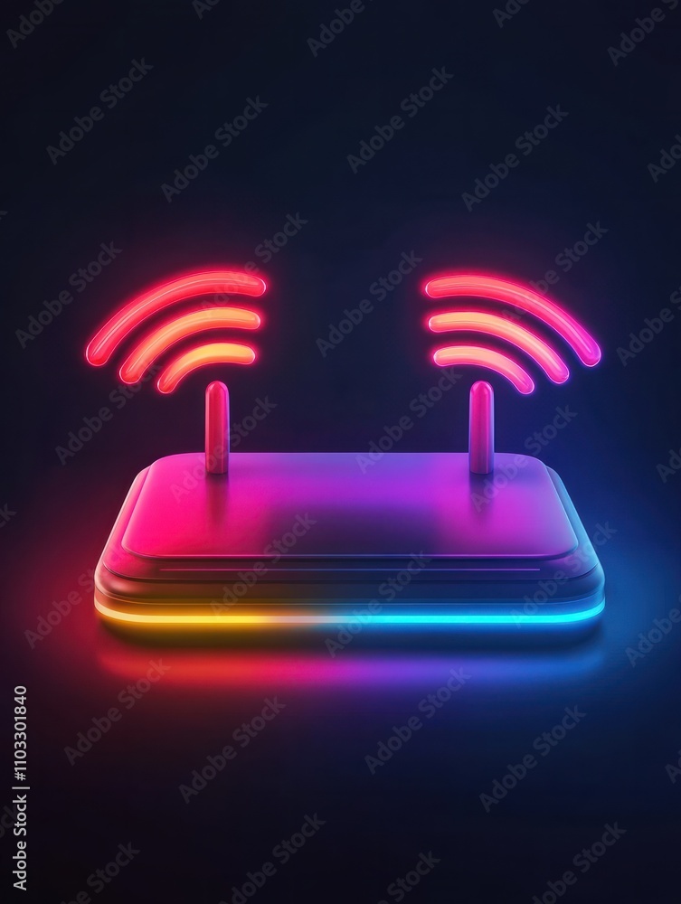 Poster router neon icon. elements of internet things set. simple icon for websites, web design, mobile app,