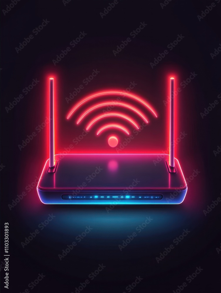 Poster router neon icon. elements of internet things set. simple icon for websites, web design, mobile app,