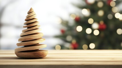 Obraz premium 3d wooden tale looking out defocussed christmas tree