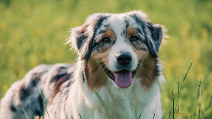 purebred australian shepherd dog for a walk in the park