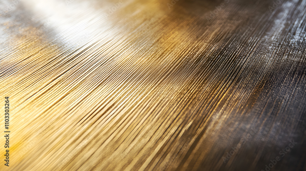 Poster abstract close-up of parallel lines, textured surface with golden and dark brown hues. illuminated w