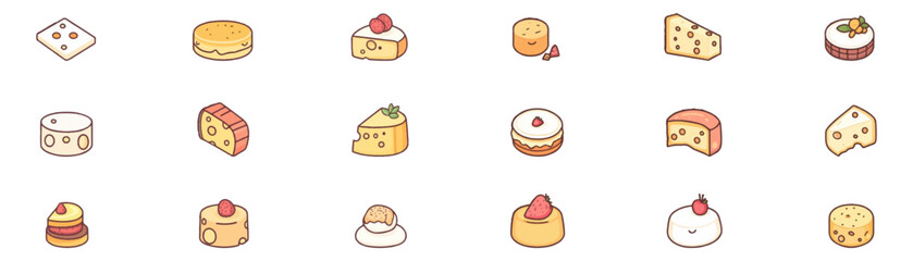 Cute cartoon cheese icon set, vector illustration on a white background
