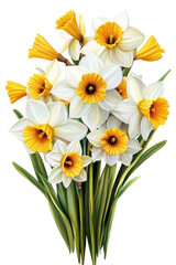 Daffodil bouquet, in the style of clip art, on a white background, 