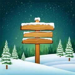 Vector Christmas Scene with a Wooden Sign Free Download