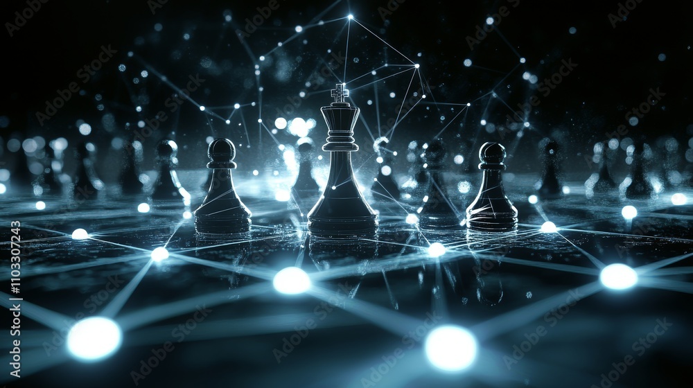 Poster game elements rest on interconnected networks, planning their paths in a strategic gameplay.
