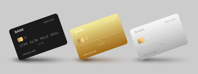 Realistic VIP detailed 3d style different credit debit cards mockups