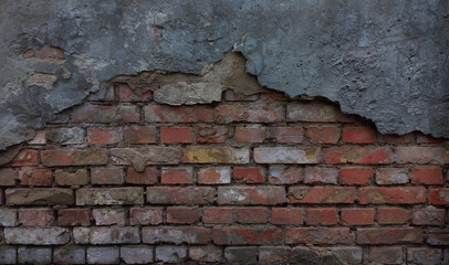 grungy brick wall with old plastering