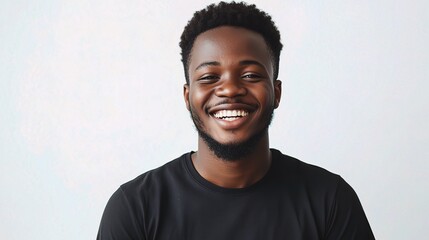 Obraz premium Smiling Young Man with Dark Hair Against Light Background