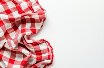 Fototapeta premium Crumpled and torn checkered fabric set on a white backdrop, showcasing textile and isolated cellular structure.