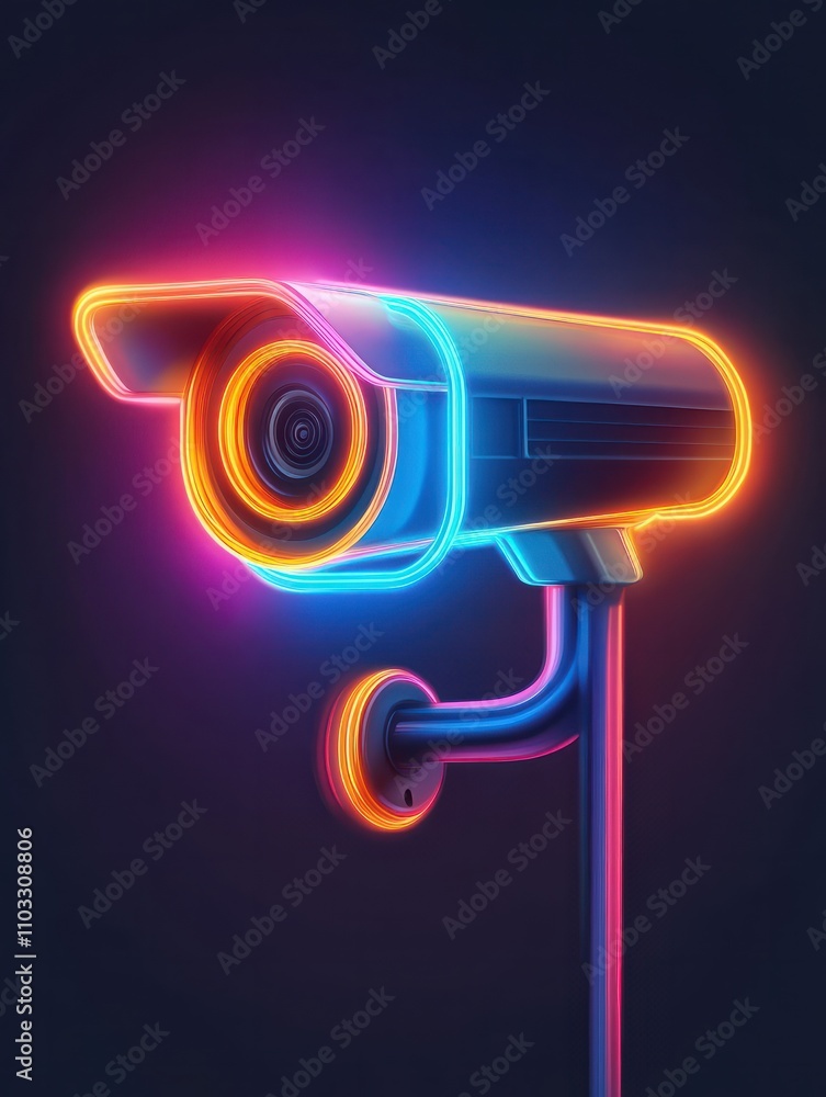 Poster webcam neon icon. elements of internet things set. simple icon for websites, web design, mobile app,