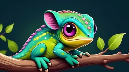 Obraz premium Cute Cartoon Chameleon Banner