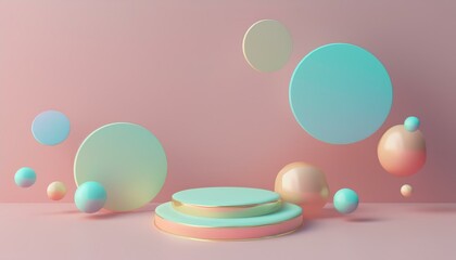 Obraz premium Minimal podium concept. Calming gradient shapes create serene 3D abstract scene