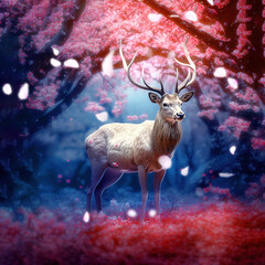 Deer Under Cherry Blossom Tree