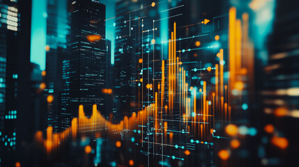 Fototapeta premium Smart digital city with connection cyber security network reciprocity over the cityscape . future smart wireless digital city and social media networking systems that connects people within the city