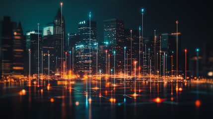 Smart digital city with connection cyber security network reciprocity over the cityscape . future smart wireless digital city and social media networking systems that connects people within the city