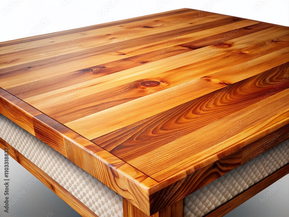 Poster aerial perspective view of a wooden table top corner isolated on a background with clipping path for