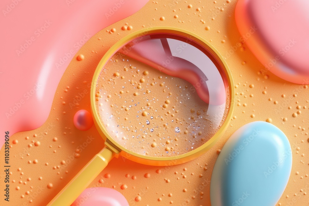 Poster a yellow magnifying glass is on a table with a colorful background