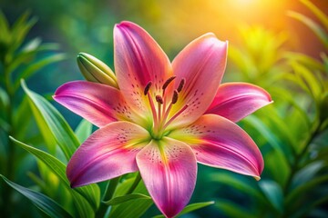 Naklejka premium Aerial Photography of a Delicate Lily in Closeup, Capturing its Gentle Glow and Botanical Elegance for Nature Enthusiasts and Flower Admirers