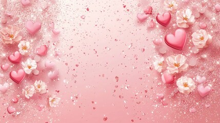 Romantic Pink Hearts and Flowers Background