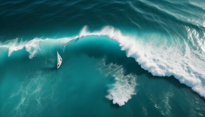 Vista aérea de olas rompiendo en un océano turquesa con espuma blanca