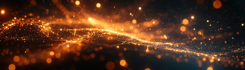 Obraz premium Abstract Golden Light Trails and Bokeh Background with Sparkling Particles in Motion