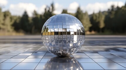 Silver Disco Mirror Ball on Transparent Background

