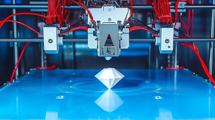 3d printer creating a diamond shape on blue platform