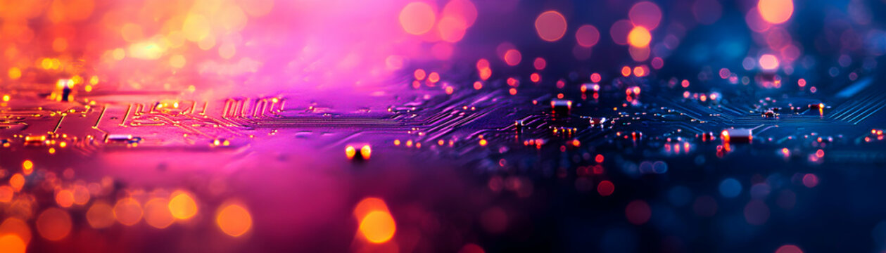 Abstract Circuit Board Background, Vibrant Hues & Glowing Traces Illuminate Technological Design