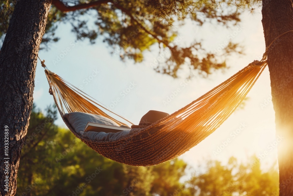 Poster a person is relaxing in a hammock under a tree