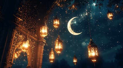 Ramadan and Eid Mubarak Collection: Islamic Lanterns, Crescent Moons, and Mosque Silhouettes