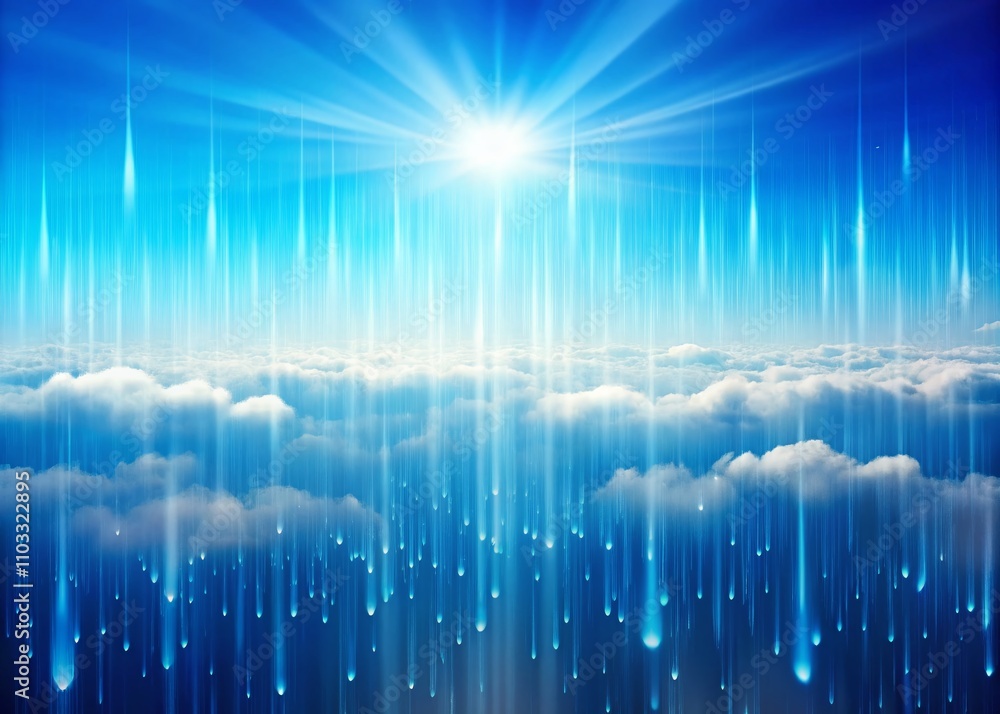 Poster aerial view of a blue gradient background with radial effect and white drizzle, perfect for abstract