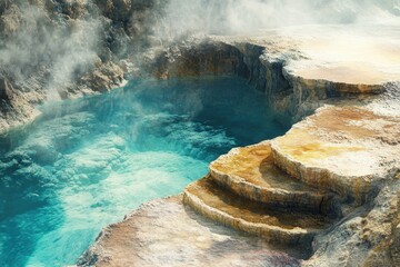 A beautiful blue body of water with a rocky shoreline