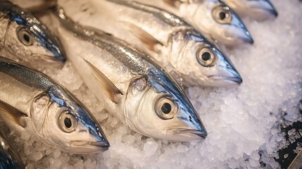 Obraz premium Fresh fish resting on a bed of ice at the market