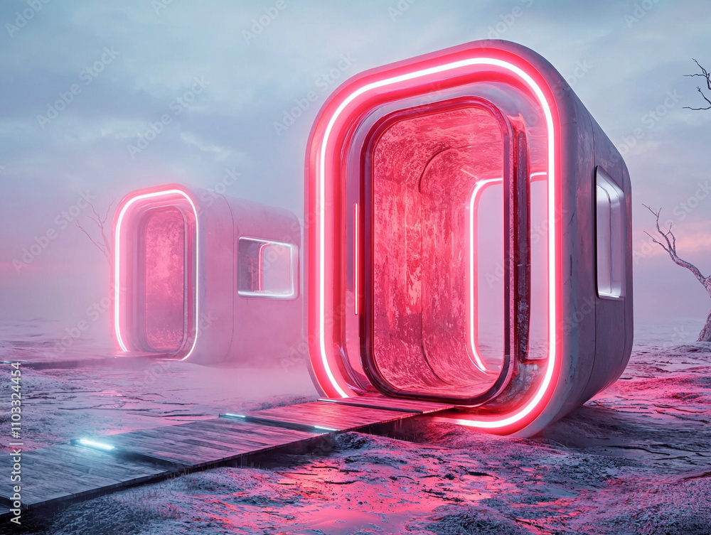 Poster futuristic ai-generated architecture showcase virtual environment digital design surreal landscape a