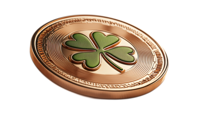 Gold coin with shamrock emblem digital art home decor bright background playful concept