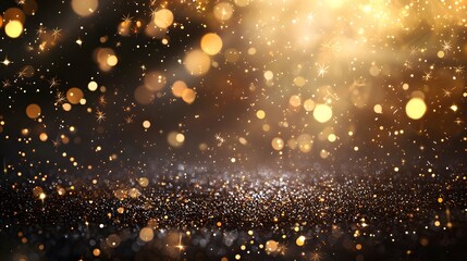 Naklejka premium Golden bokeh lights sparkling on a dark background. Generative AI.