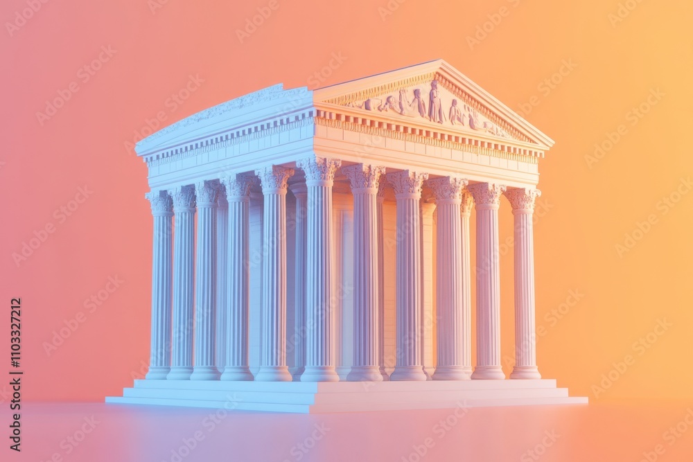 Poster a white building with columns and a dome on top
