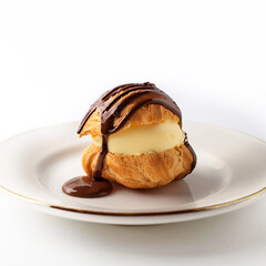 aliment, profiterole, glace, vanille, dessert, gâteau, bonbon, chocolat, assiette, pâtisserie, crème, casse-croûte, délicieux, blanc, sucre, boulangerie, brun, bon vivant, pain, délicieux,  gros plan,