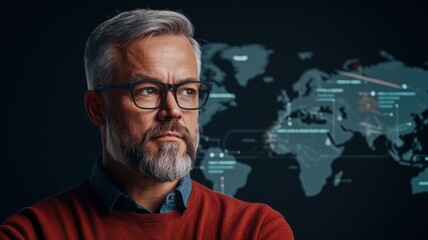 Business Operations Productivity Management concept. Digital transformation interactive interface mapping productivity solutions, a manager analyzing the future of work