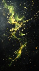 Naklejka premium Abstract Green and Gold Art with Stars and Swirls Background