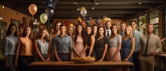 Naklejka premium Employee Appreciation Day Celebration with Diverse Team and Balloons