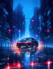 City Car in Rain