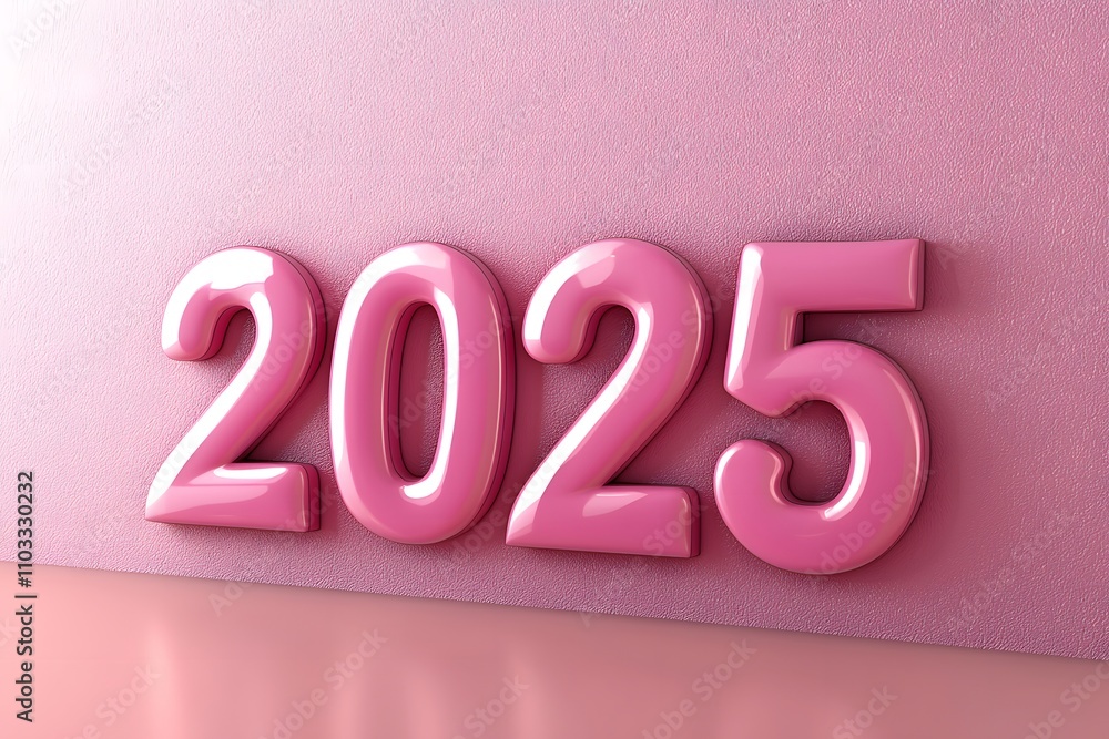 Poster pink 2025 number display on textured surface with soft lighting. generative ai.