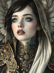 4K Wallpaper - Ethereal Warrior Queen A Mystical Fantasy Portrait of Elegance and Strength in Ornate Gold Armor and Floral Crown - Perfect High-Resolution Wallpaper. Artificial intelligence