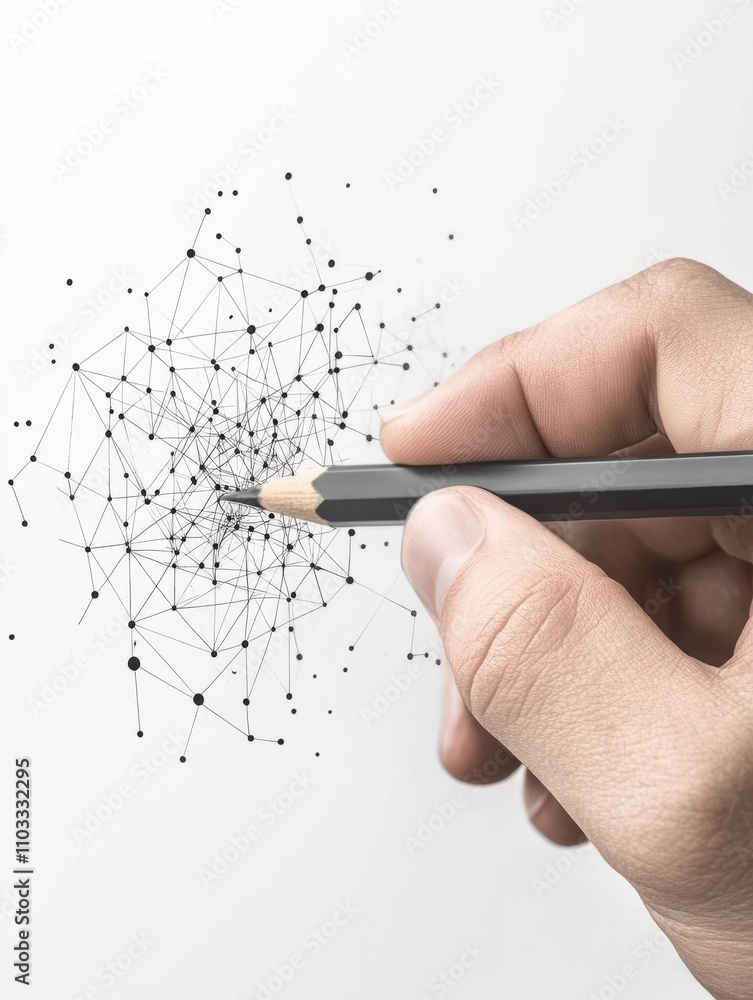 Aufkleber blockchain network concept, distributed ledger technology, block chain text with man hand with penci