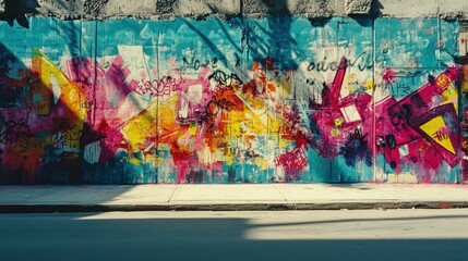 Colorful graffiti wall, urban street scene.